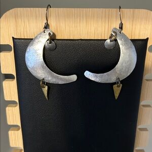 Silver and Gold tone mixed metal Crescent Earrings